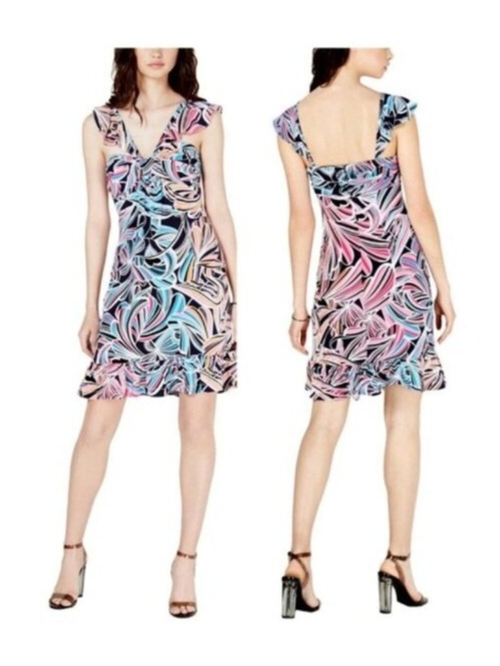 Trina Turk Henna Multicolor Ruffle Low Back Dress Size 2
